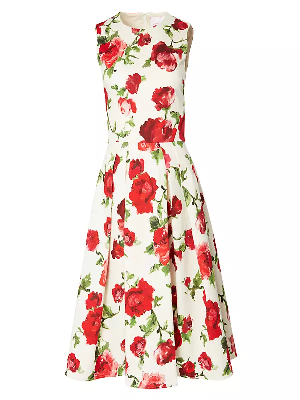 Shop Carolina Herrera Rose-Printed Sleeveless Midi-Dress | Saks Fifth ...