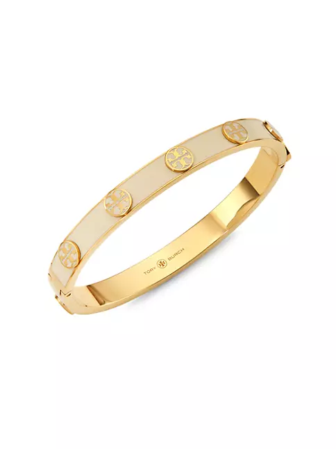 Shop Tory Burch Miller 14K Gold-Plated & Enamel Double-T Stud Bracelet ...