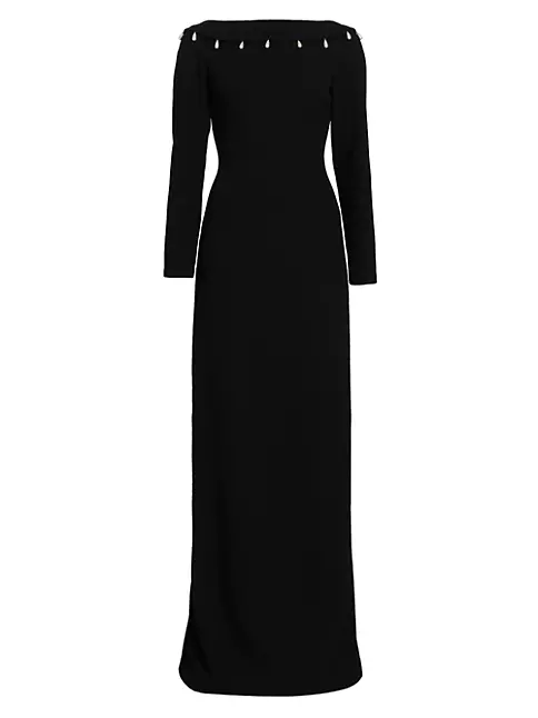 Shop Lela Rose Faux Pearl-Detailed Low-Back Gown | Saks Fifth Avenue