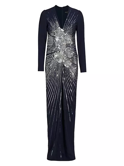 Shop Oscar de la Renta Sequin-Embroidered Long-Sleeve Gown | Saks Fifth ...