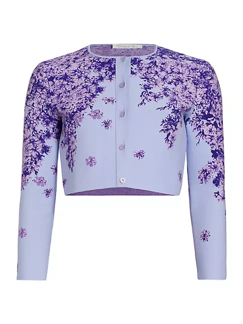 Oscar de La Renta Women's Lilac Jacquard Cropped Cardigan - Lilac Blue - Size Large