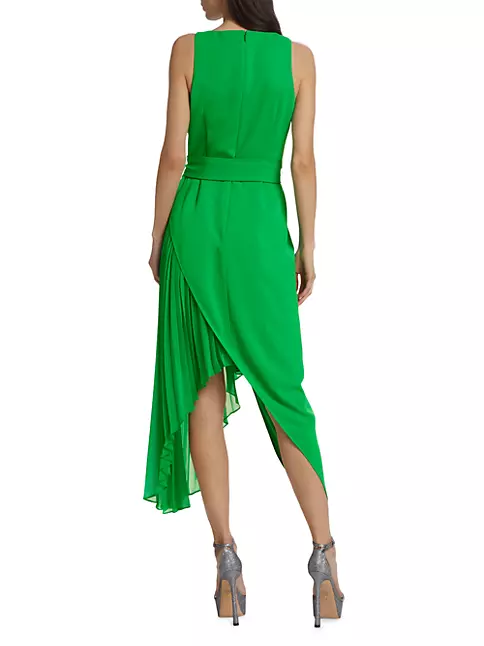 Shop Badgley Mischka Asymmetric Pleated Midi-Dress | Saks Fifth Avenue