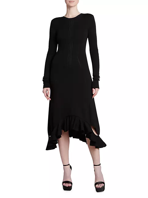 Shop Victoria Beckham Knit Ruffle-Hem Midi Dress | Saks Fifth Avenue