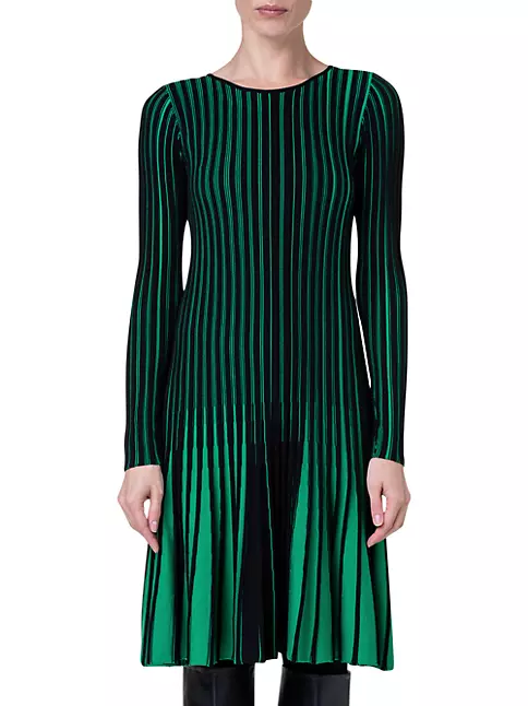 Akris Punto Women's Two-Tone Rib-Knit Wool Dress - Black Green - Size 8