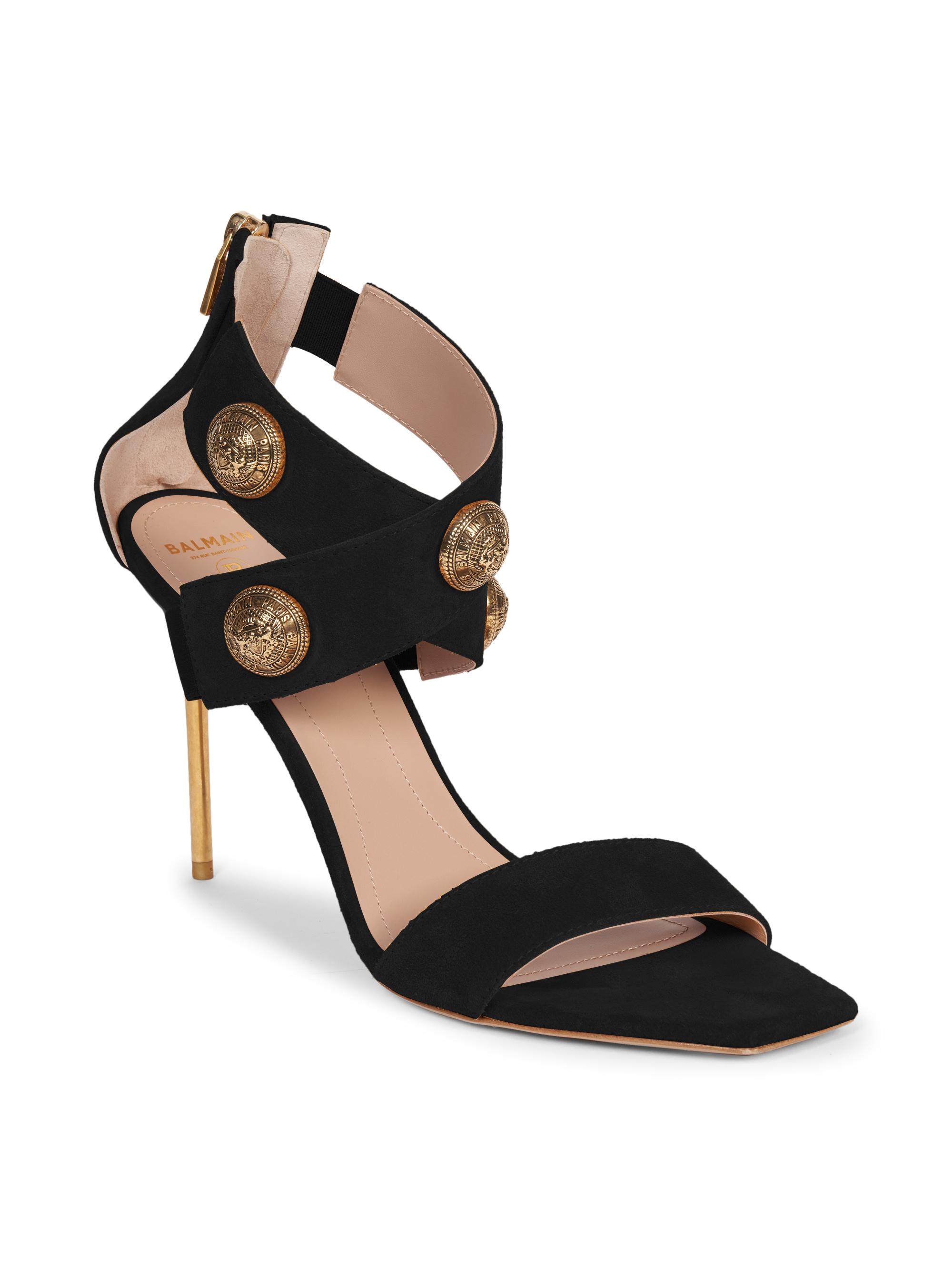 BALMAIN 25S HEELED EVA SANDALS 95MM IN BEIGE AND PINK CALFSKIN