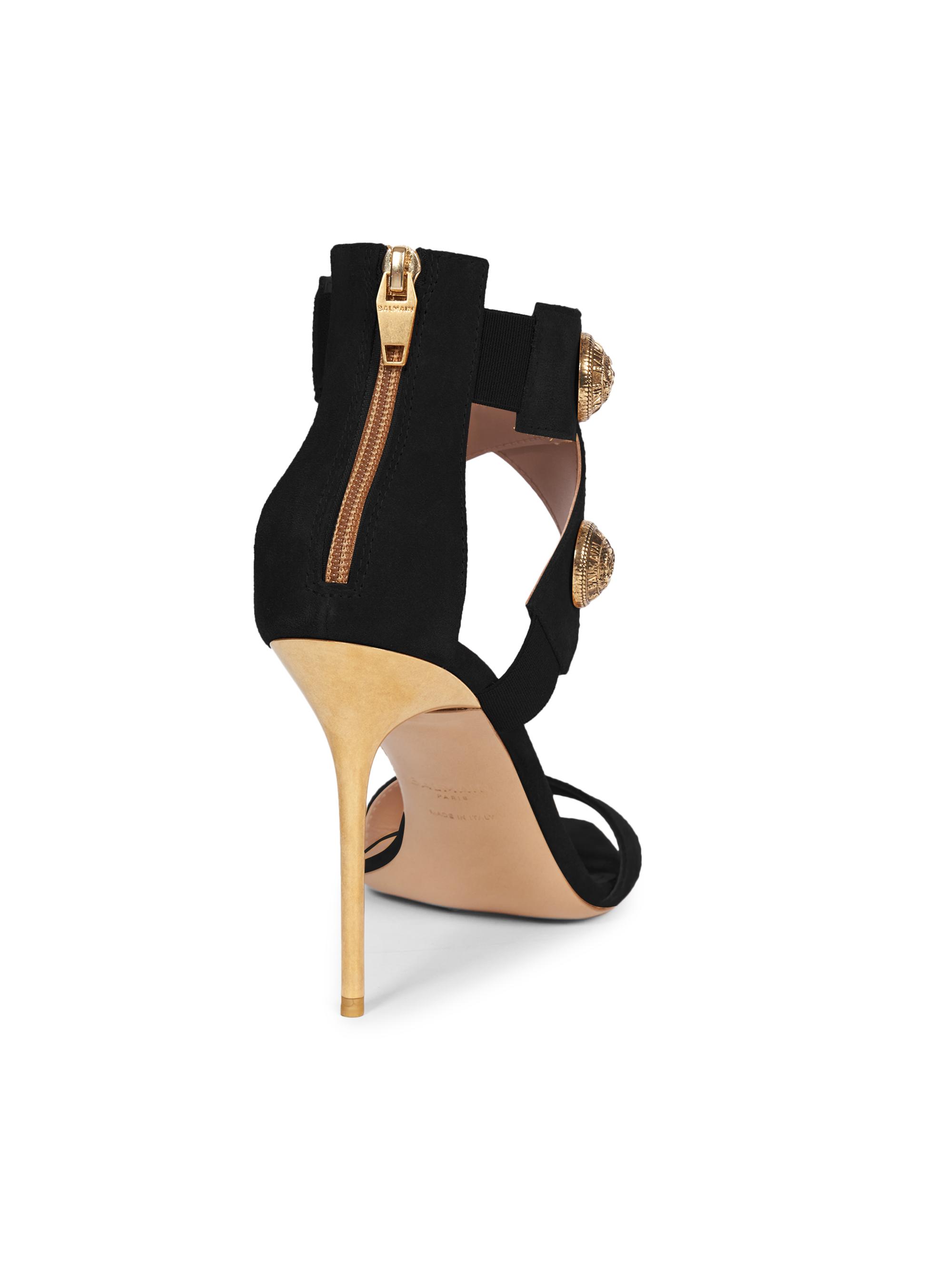 BALMAIN 25S RHINESTONE STILETTO SANDALS 95MM IN DUSTY GREEN CALFSKIN