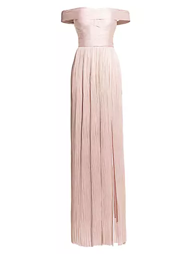 Theia Pleated Silk Gown
