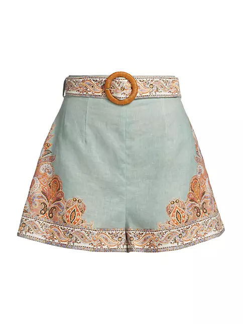Shop Zimmermann Devi Belted Paisley Shorts | Saks Fifth Avenue