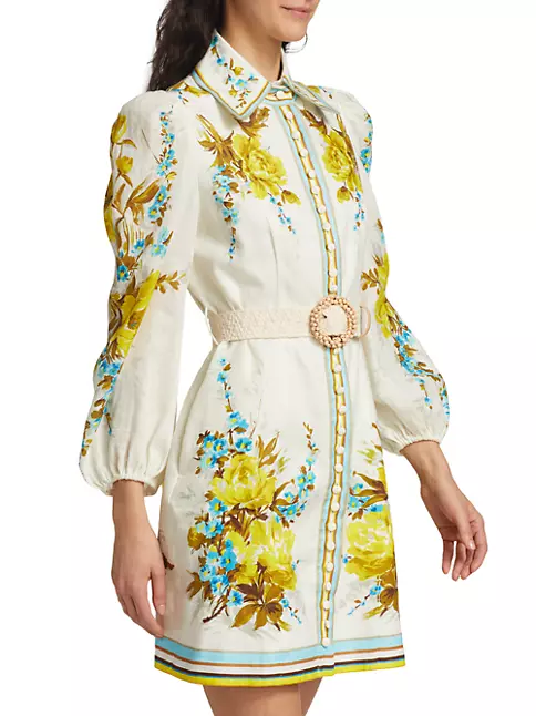 Shop Zimmermann Halcyon Belted Linen Mini Shirtdress | Saks Fifth Avenue