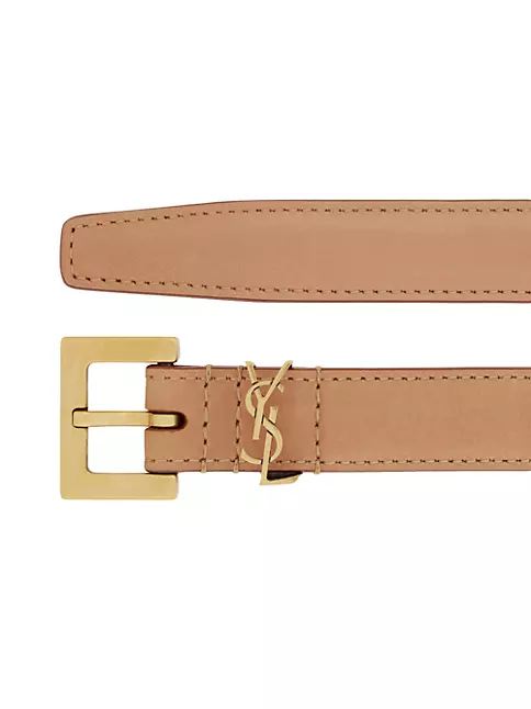 SAINT LAURENT Cassandre YSL Monogram Leather Belt in Burnt Brown Size 75