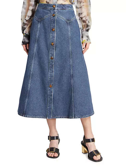 Shop Chloé Button-Front Denim Midi-Skirt | Saks Fifth Avenue