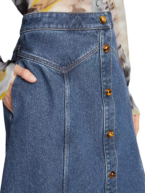 Shop Chloé Button-Front Denim Midi-Skirt | Saks Fifth Avenue
