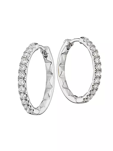 18K White Gold & 0.82 TCW Diamond Hoop Earrings
