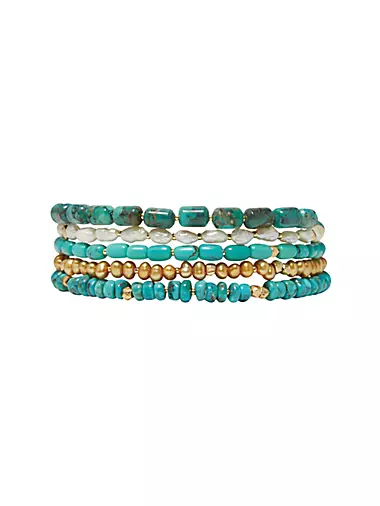 Naked 18K Gold-Plated, Turquoise & Freshwater Pearl Wrap Bracelet