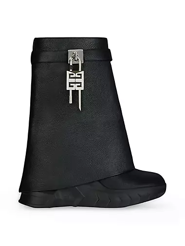 Shark Lock Biker Ankle Boots in Grained Leather