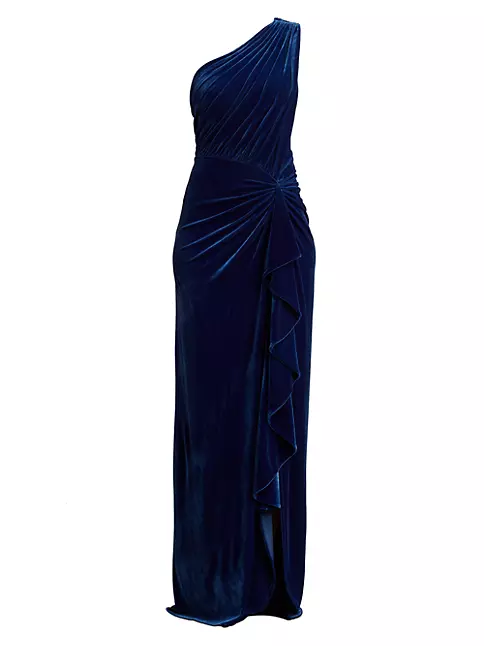 Shop Tadashi Shoji Velvet Draped One-Shoulder Gown | Saks Fifth Avenue