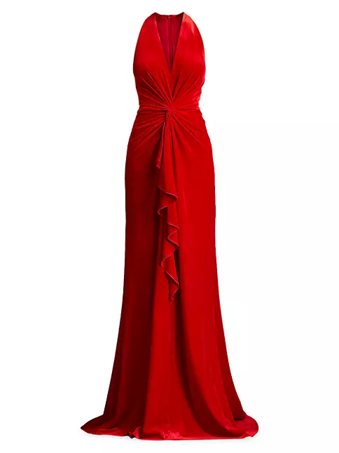 Shop Tadashi Shoji Velvet Twist Halter Gown | Saks Fifth Avenue