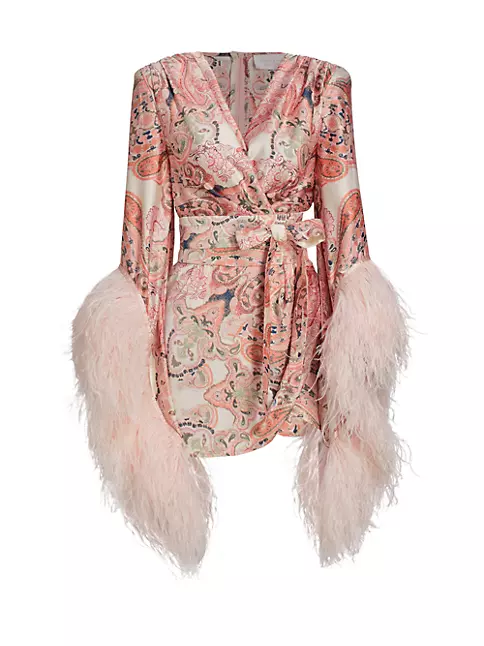 Shop Bronx Printed & Feather-Embellished Minidress | Fifth