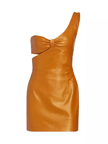 One-Shoulder Coated-Leather Minidress
