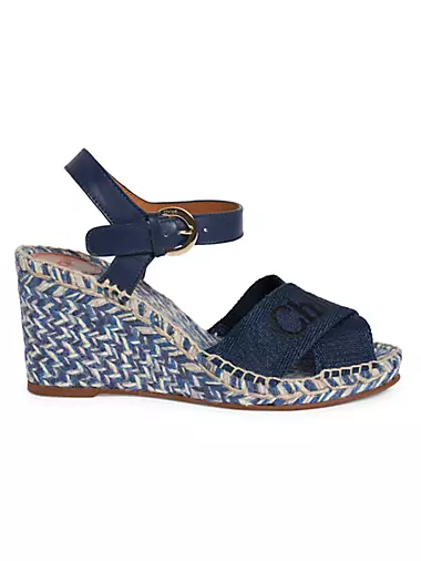 Piia Denim & Leather Espadrille Wedge Sandals