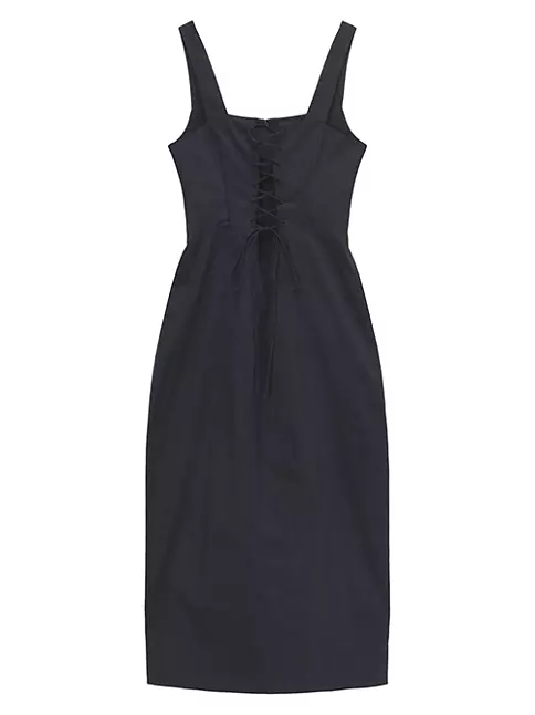Shop Staud Sutton Lace-Up Midi-Dress | Saks Fifth Avenue