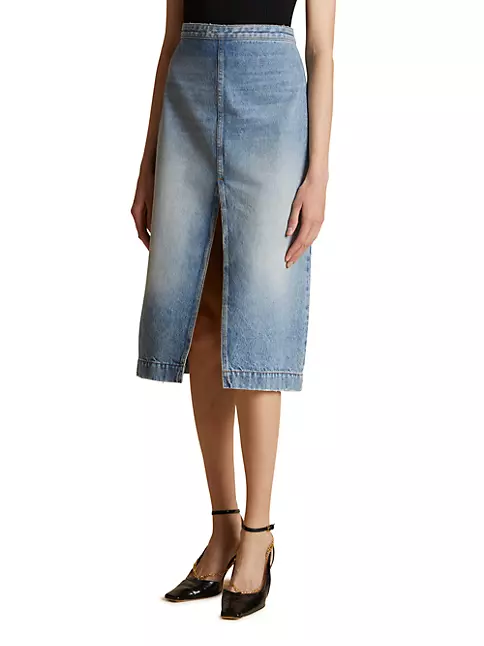 Shop Khaite A-Line Slit Denim Skirt | Saks Fifth Avenue