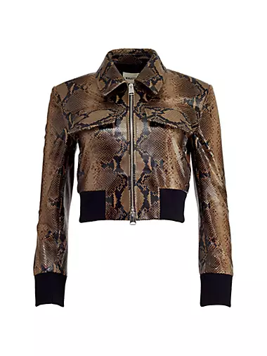 Hector Snake-Print Leather Cropped Jacket