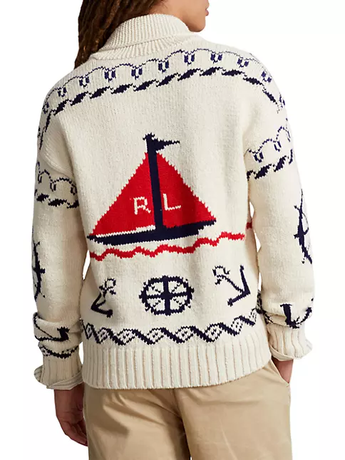Shop Polo Ralph Lauren Nautical Shawl Collar Cardigan | Saks Fifth Avenue