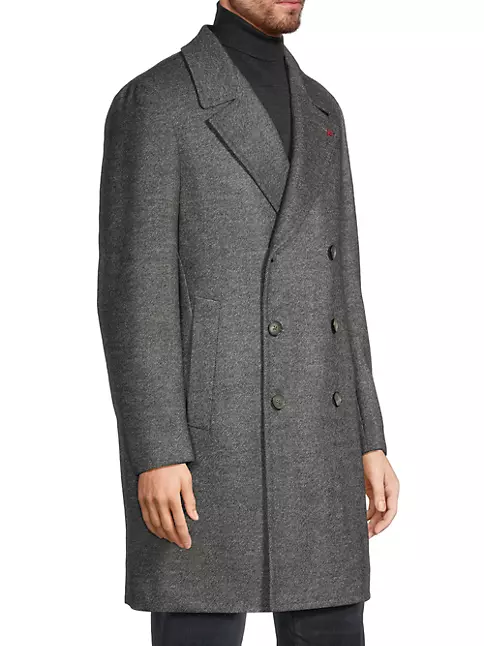 Shop Isaia Marshall Wool Double-Breasted Overcoat | Saks Fifth Avenue