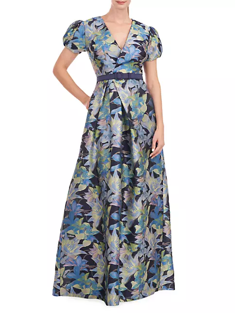 Shop Kay Unger Reynolds Floral Puff-Sleeve Gown | Saks Fifth Avenue