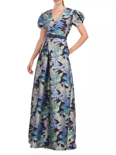 Shop Kay Unger Reynolds Floral Puff-Sleeve Gown | Saks Fifth Avenue