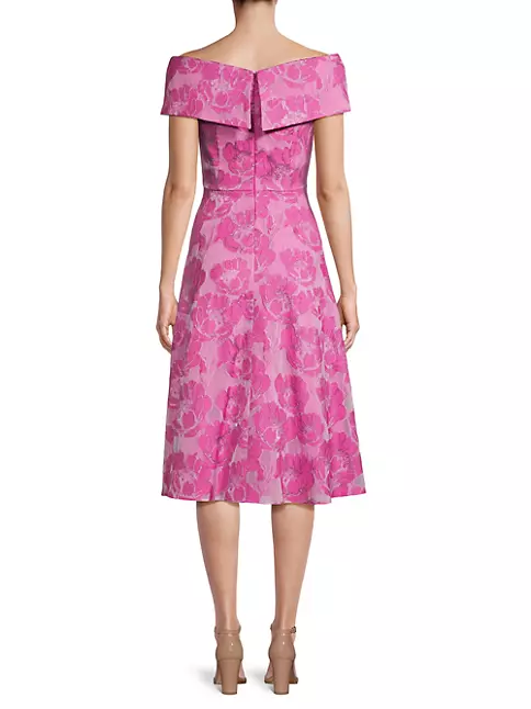 Shop Aidan Mattox Floral Jacquard Off-The-Shoulder Midi-Dress | Saks ...