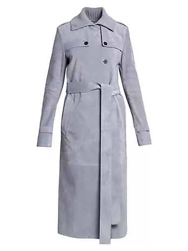 Long Belted Suede Trench Coat