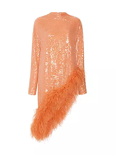 Sequin & Ostrich Feather Asymmetric Tunic