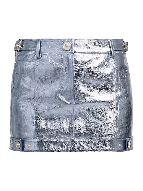Shop Versace La Vacanza Laminated Leather Micro Miniskirt | Saks Fifth ...