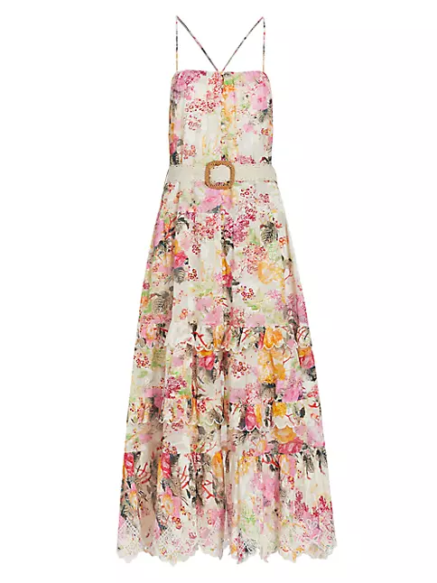 Shop Hemant & Nandita Charu Belted Floral Cotton-Blend Maxi Dress ...