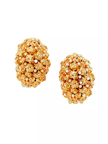 Goldtone & 2MM Pearl Cluster Clip-On Earrings