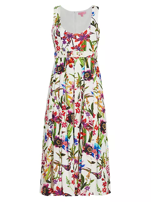 Shop LDT Athena Belted Floral Linen-Blend Midi-Dress | Saks Fifth Avenue