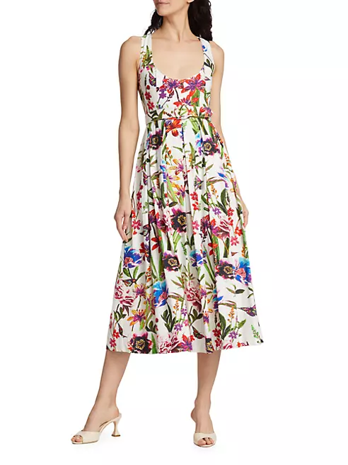Shop LDT Athena Belted Floral Linen-Blend Midi-Dress | Saks Fifth Avenue