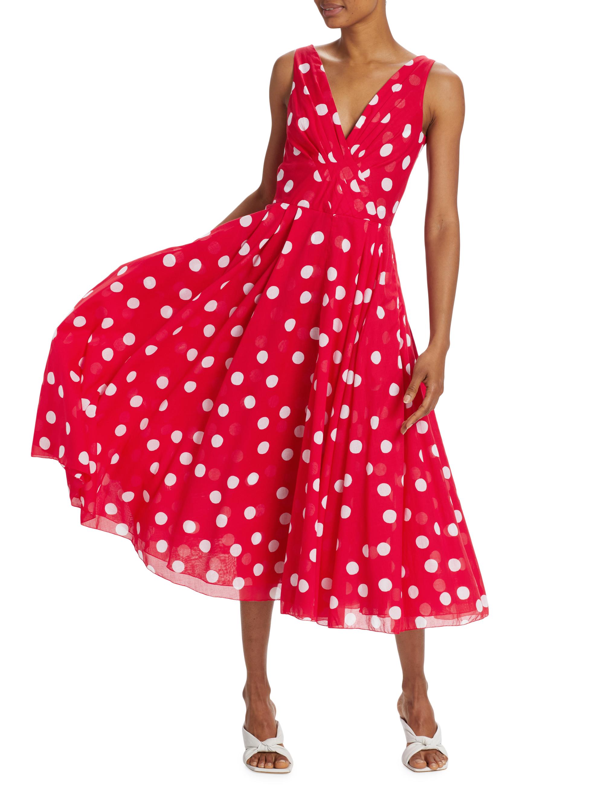 Waist Belted Polka Dot Midi Dress