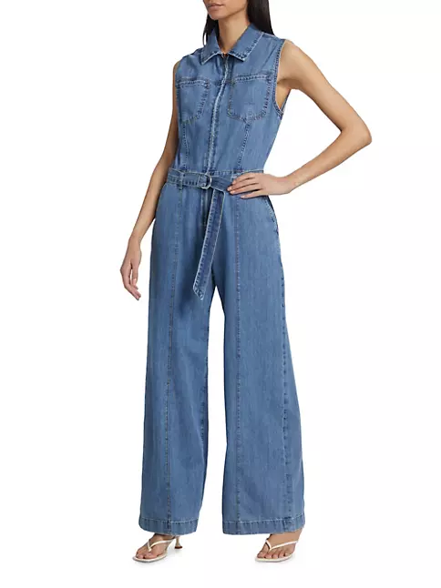 Shop Frame Belted Sleeveless Wide-Leg Jumpsuit | Saks Fifth Avenue