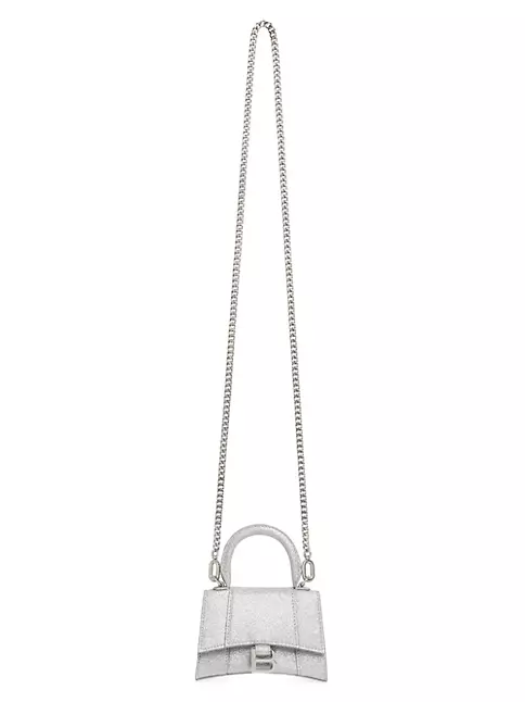 Shop Balenciaga Hourglass Mini Handbag with Chain in Sparkling Fabric ...