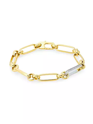 18K Yellow Gold Oval Link Chain & Diamond Link Bracelet