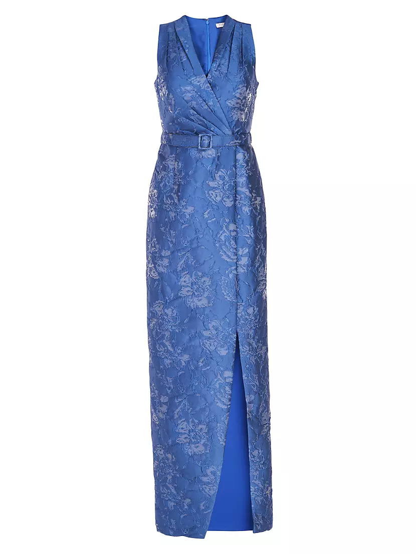 Shop Kay Unger Edie Belted Jacquard Column Gown | Saks Fifth Avenue