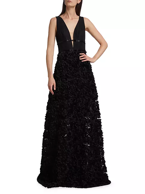 Shop Marchesa Notte Plunge Petal Appliqué Gown | Saks Fifth Avenue