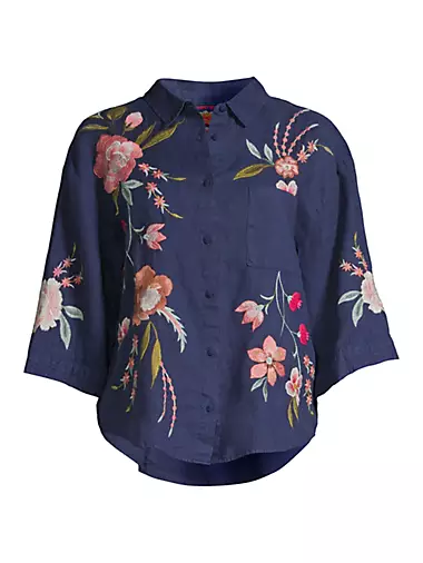 Joya Floral-Embroidered Linen Shirt