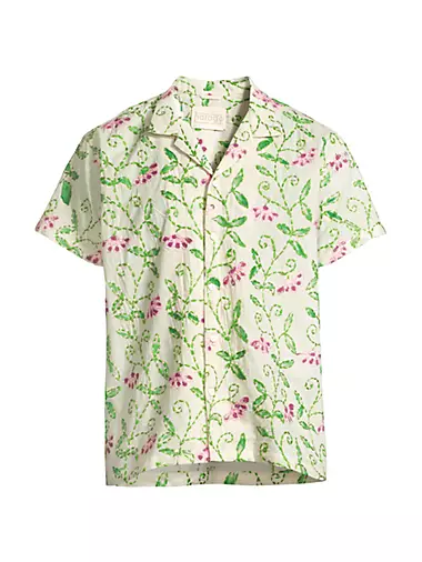 Floral-Embroidered Camp Shirt