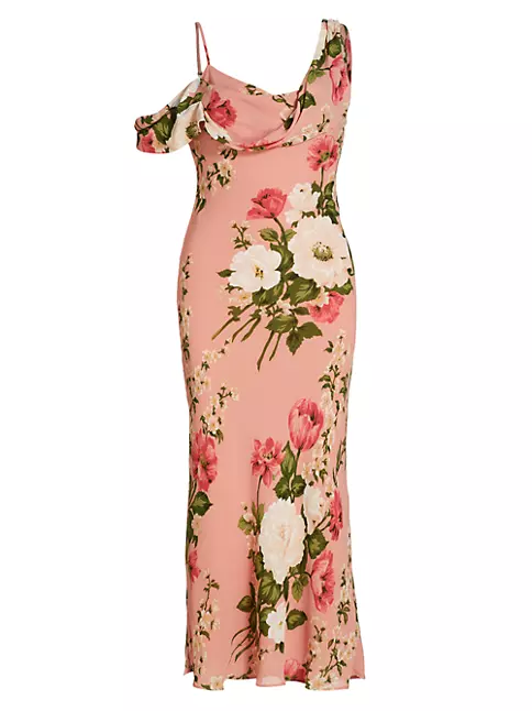 Shop Reformation Reya Draped Floral Midi-Dress | Saks Fifth Avenue
