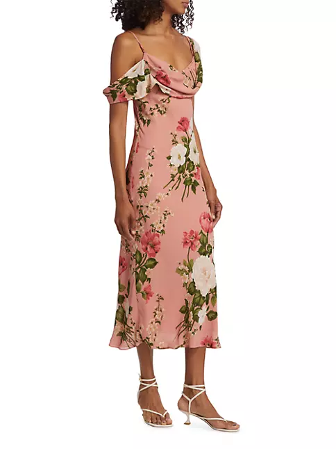 Shop Reformation Reya Draped Floral Midi-Dress | Saks Fifth Avenue