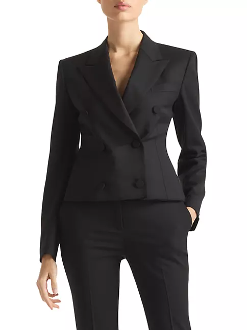 Shop St. John Double-Breasted Stretch Wool Jacket | Saks Fifth Avenue